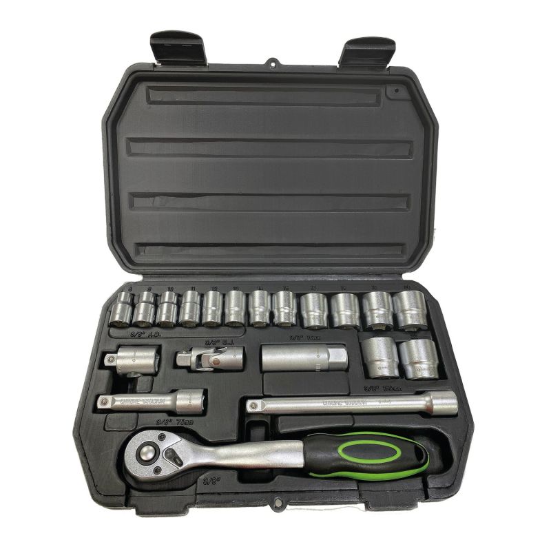 222915 AGI Robur - Coffret à cliquet et douilles métriques 20 pièces 3/8 douilles 8 à 22mm + accessoires