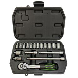 222913 AGI Robur - Coffret à cliquet et douilles métriques - 18 pièces - 1/4" - Douille 4 à 13 mm