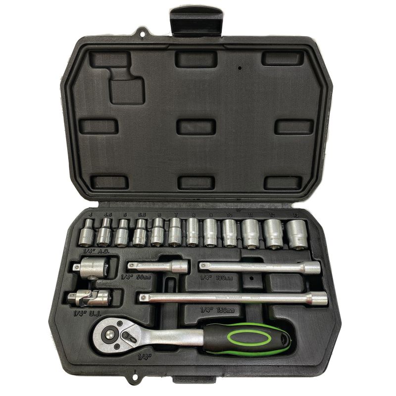 222913 AGI Robur - Coffret à cliquet et douilles métriques - 18 pièces - 1/4" - Douille 4 à 13 mm