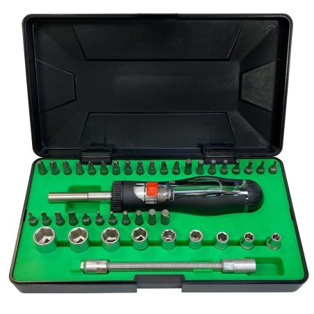 221191 AGI Robur - Coffret tournevis à cliquet réversible magnétique avec embouts et douilles - 42 pièces