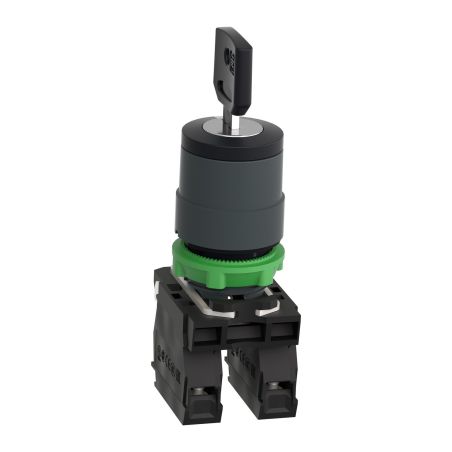 XB5AG33 Schneider - Harmony XB5 - bouton tournant à clé 455 - Ø22 - 3 positions fixes - 2NO