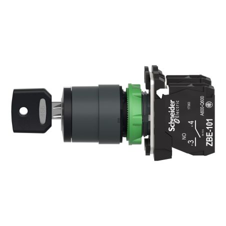 XB5AG33 Schneider - Harmony XB5 - bouton tournant à clé 455 - Ø22 - 3 positions fixes - 2NO