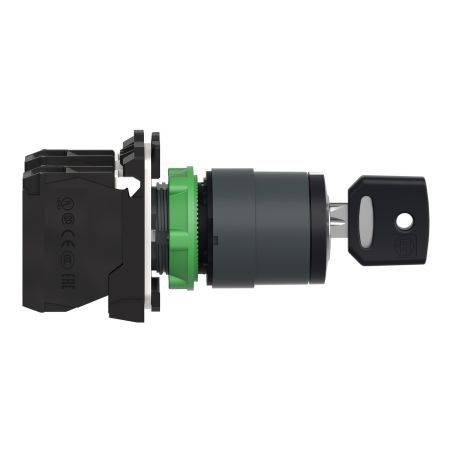XB5AG33 Schneider - Harmony XB5 - bouton tournant à clé 455 - Ø22 - 3 positions fixes - 2NO
