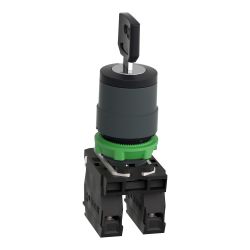 XB5AG03 Schneider - Harmony XB5 - bouton tournant à clé 455 - Ø22 - 3 positions fixes - 2NO