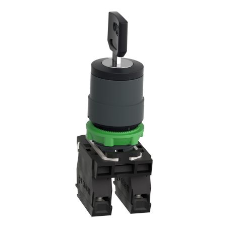XB5AG03 Schneider - Harmony XB5 - bouton tournant à clé 455 - Ø22 - 3 positions fixes - 2NO