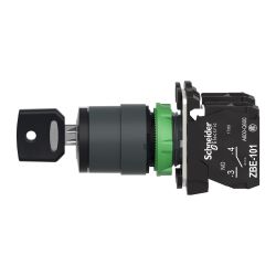 XB5AG03 Schneider - Harmony XB5 - bouton tournant à clé 455 - Ø22 - 3 positions fixes - 2NO