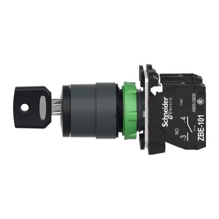 XB5AG03 Schneider - Harmony XB5 - bouton tournant à clé 455 - Ø22 - 3 positions fixes - 2NO