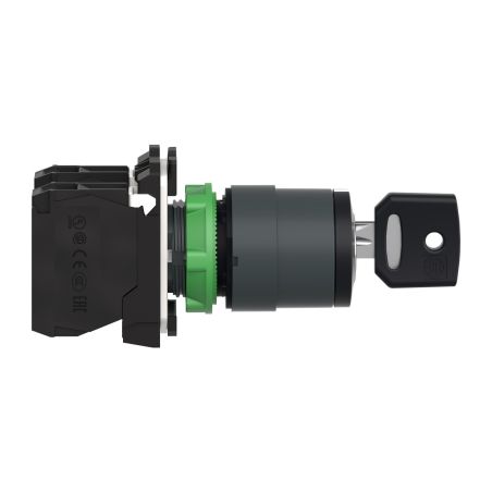 XB5AG03 Schneider - Harmony XB5 - bouton tournant à clé 455 - Ø22 - 3 positions fixes - 2NO
