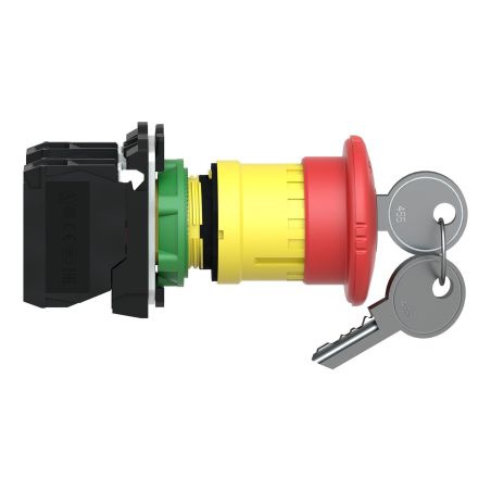XB5AS9445 Schneider - Harmony XB5 - bouton arrêt d'urgence - Ø40 - à clé n°455 - 1NO+1NF