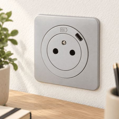 600441 Legrand - Dooxie Prise de courant 2P+T Surface 16A avec prise USB Type-C - Aluminium