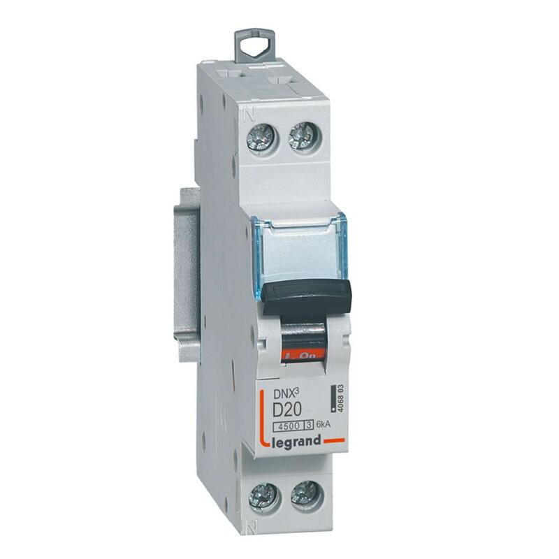 406803  Disjoncteur Legrand 20A unipolaire + neutre DX3 - courbe D - 4,5/6kA - À vis - 1 module