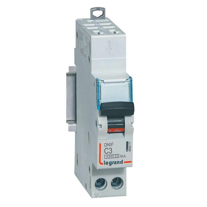 406877  Disjoncteur Legrand 3A unipolaire + neutre DX3 - courbe C - 4,5/6kA - AUTO+VIS - 1 module