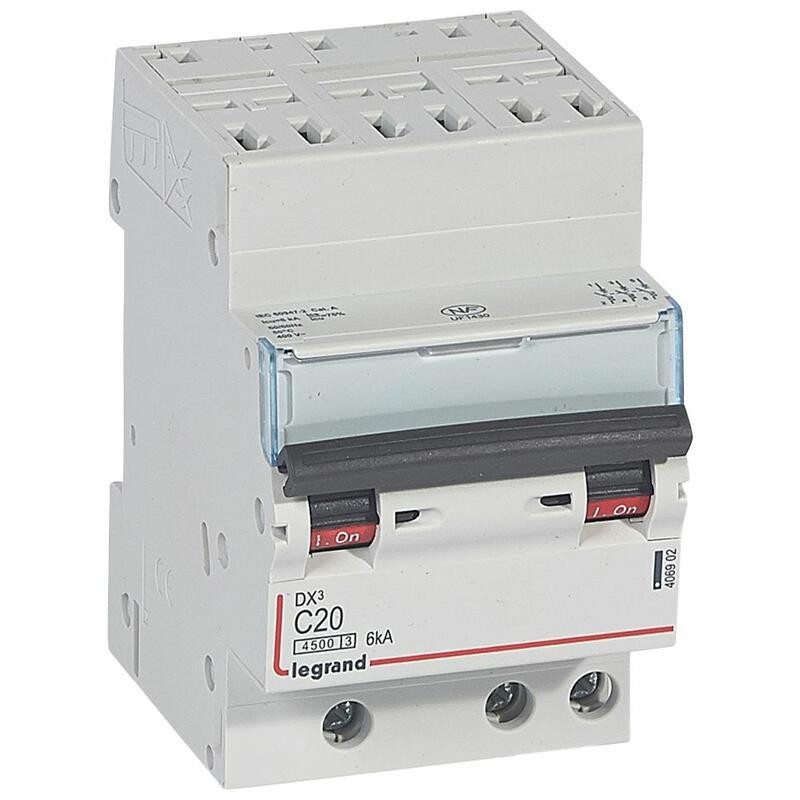 406902 Disjoncteur triphasé 20A - 3P Courbe C - 4,5/6kA - Automatique et vis - Legrand DX3