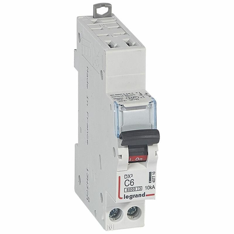 407710 Disjoncteur unipolaire + neutre 6A - 1P+N Courbe C - 6/10kA - Automatique et vis - Legrand DX3