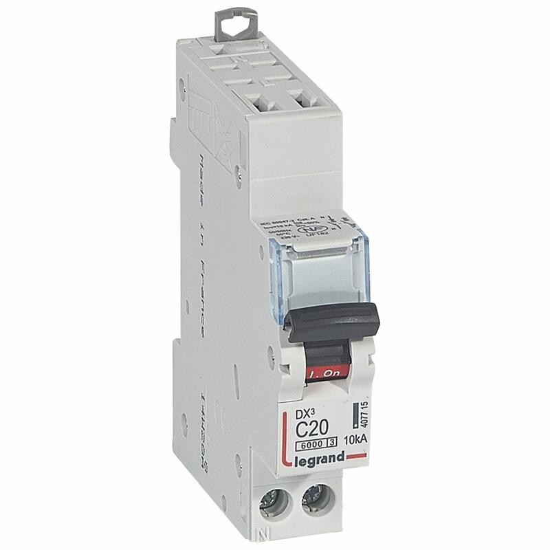 407715 Disjoncteur unipolaire + neutre 20A - 1P+N Courbe C - 6/10kA - Automatique et vis - Legrand DX3