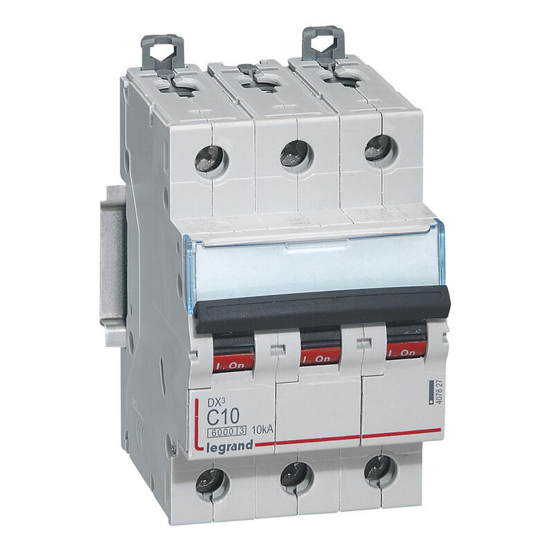407827 Disjoncteur tripolaire 10A - 3P Courbe C - 6/10kA - À vis - Legrand DX3
