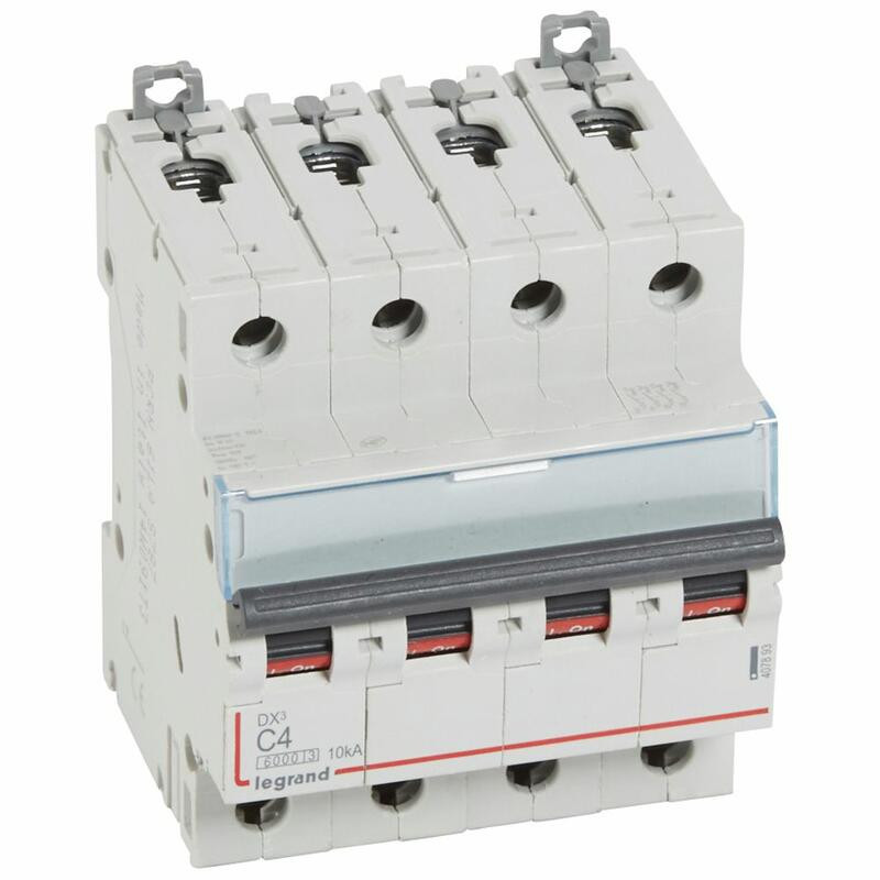 407893 Disjoncteur tétrapolaire 4A - 4P Courbe C - 6/10kA - À vis - Legrand DX3