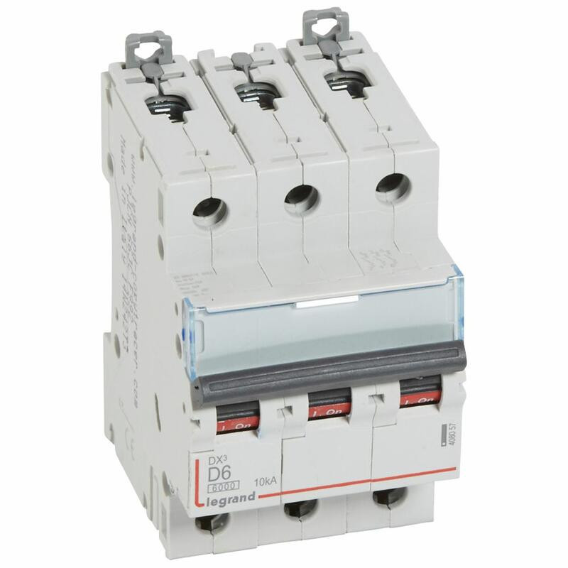 408057 Disjoncteur tripolaire 6A - 3P Courbe D - 6/10kA - À vis - Legrand DX3