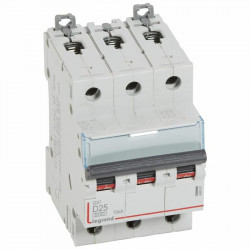 408061 Disjoncteur tripolaire 25A - 3P Courbe D - 6/10kA - À vis - Legrand DX3