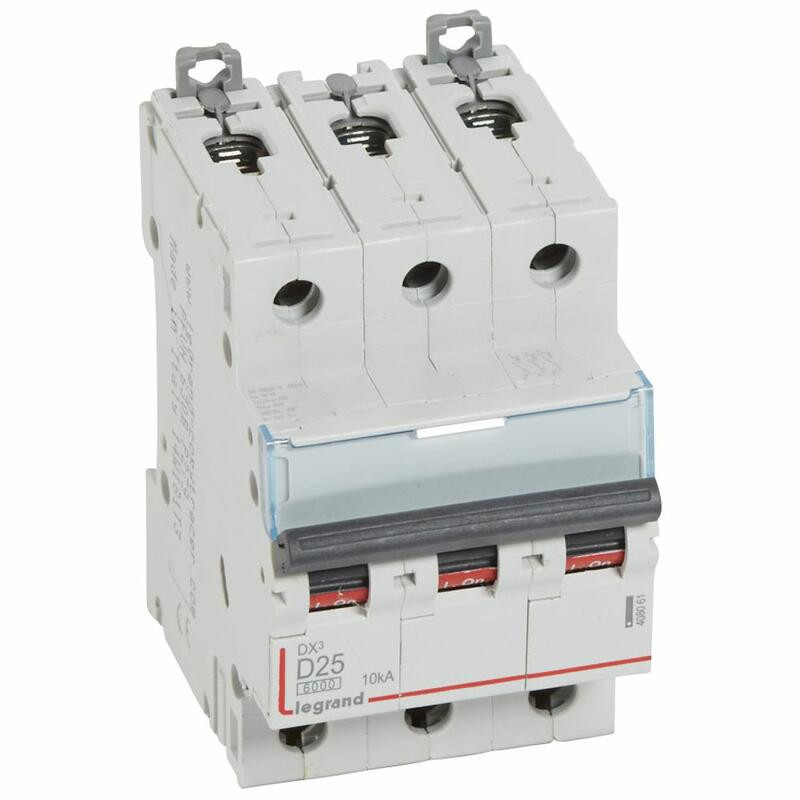 408061 Disjoncteur tripolaire 25A - 3P Courbe D - 6/10kA - À vis - Legrand DX3