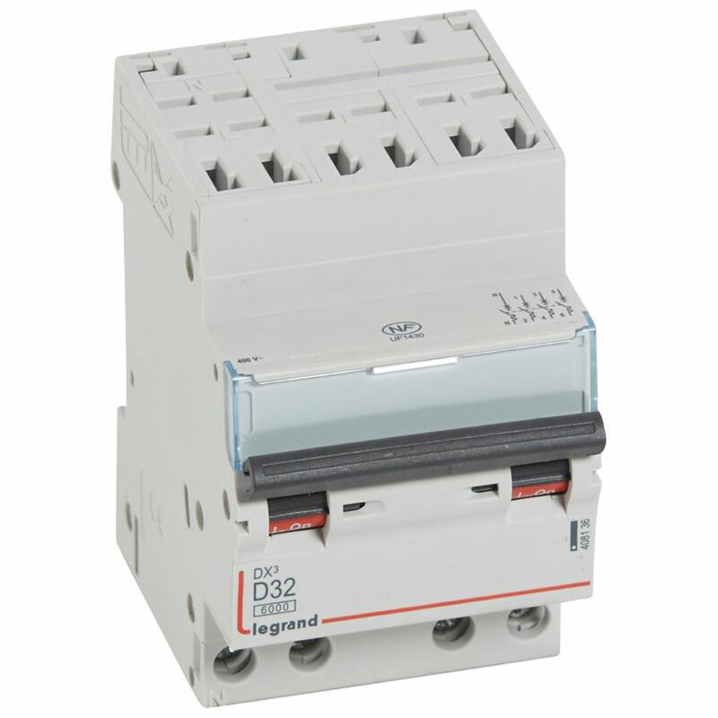 408136 Disjoncteur tétrapolaire 32A - 4P Courbe D - 6/10kA - Automatique et vis - Legrand DX3