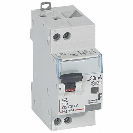 410703 Legrand  Disjoncteur différentiel 6A type AC 30mA - courbe C - DX³4500 1P+N