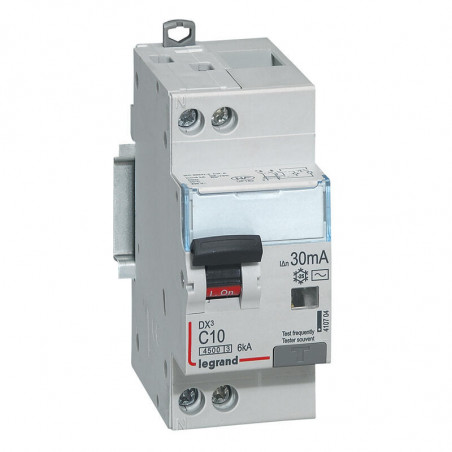 410704 Legrand  Disjoncteur différentiel 10A type AC 30mA - courbe C - DX³4500 1P+N