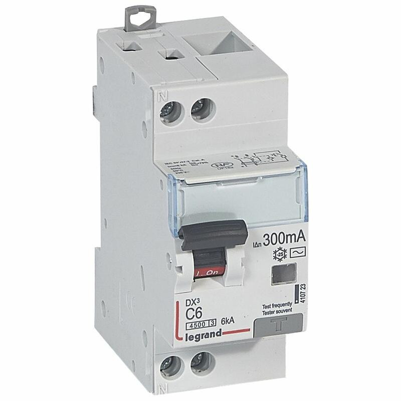 410723 Legrand  Disjoncteur différentiel 6A type AC 300mA - courbe C - DX³4500 1P+N