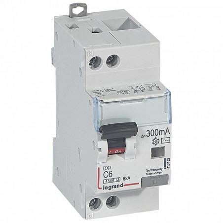 410723 Legrand  Disjoncteur différentiel 6A type AC 300mA - courbe C - DX³4500 1P+N