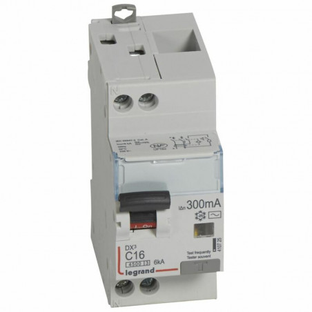 410725 Legrand  Disjoncteur différentiel 16A type AC 300mA - courbe C - DX³4500 1P+N