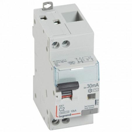 410782 Legrand  Disjoncteur différentiel  2A 30mA type AC 1P+N DX³6000 10kA