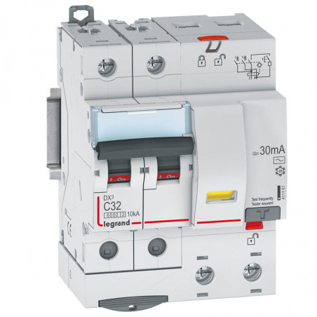 411161 Legrand  Disjoncteur différentiel  32A type AC 30mA DX³6000 10kA 2P