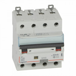 411187 Legrand  Disjoncteur différentiel tétrapolaire 20A 30mA type AC - DX³6000 10kA 4P