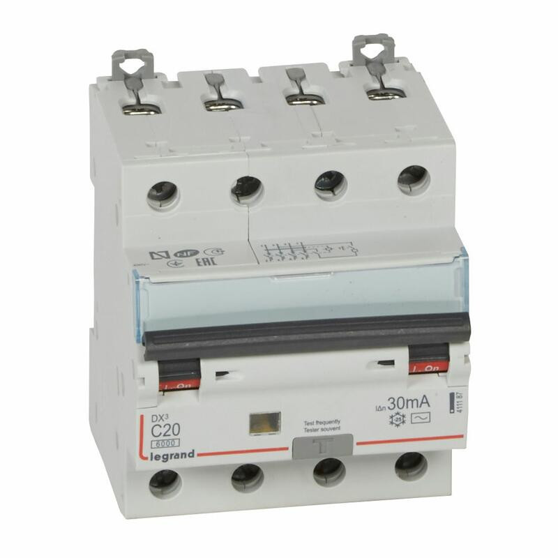 411187 Legrand  Disjoncteur différentiel tétrapolaire 20A 30mA type AC - DX³6000 10kA 4P