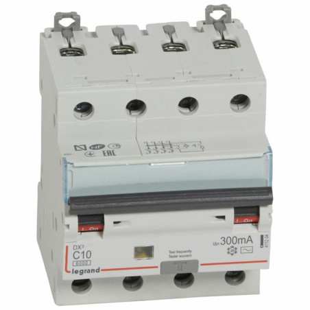 411204 Legrand  Disjoncteur différentiel tétrapolaire 10A 300mA type AC - DX³6000 10kA 4P
