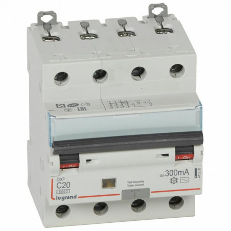 411206 Legrand  Disjoncteur différentiel tétrapolaire 20A 300mA type AC - DX³6000 10kA 4P