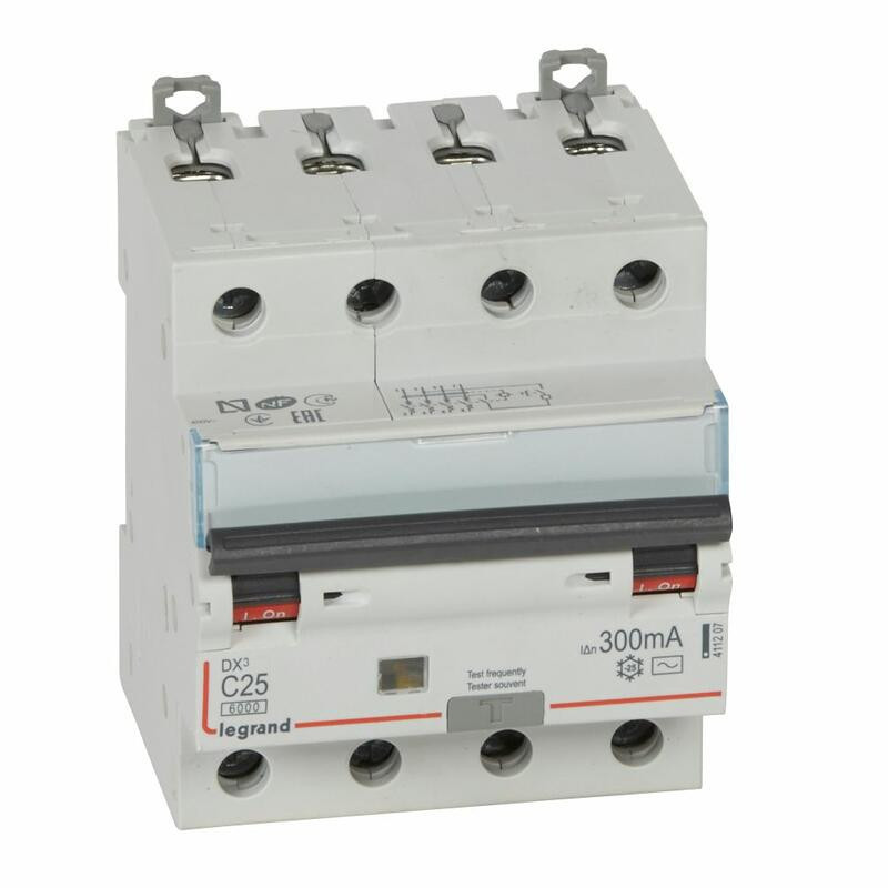 411207 Legrand  Disjoncteur différentiel tétrapolaire 25A 300mA type AC - DX³6000 10kA 4P