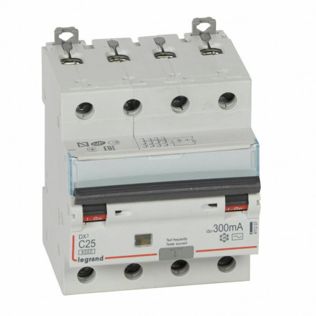 411207 Legrand  Disjoncteur différentiel tétrapolaire 25A 300mA type AC - DX³6000 10kA 4P