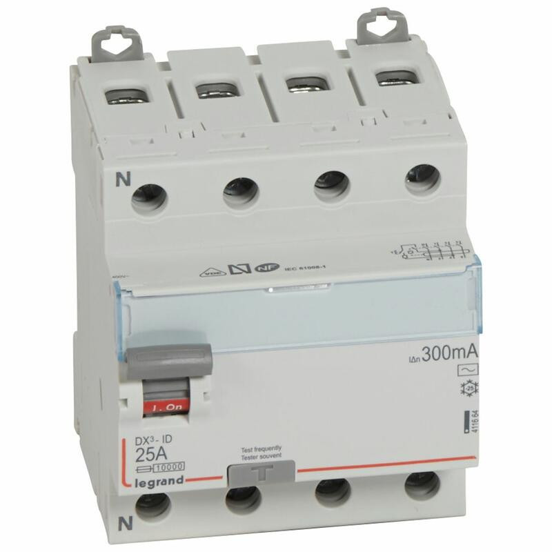 411664 Legrand  Interrupteur différentiel tétrapolaire 25A type AC 300mA - 4 modules