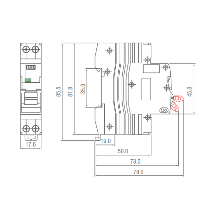 Disjoncteur bipolaire 2P - 50A - 10kA - courbe C - À vis - IMO B10C2050A