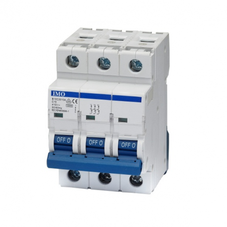 Disjoncteur tripolaire 3P - 10A - 10kA - courbe C - À vis - IMO B10C3010A