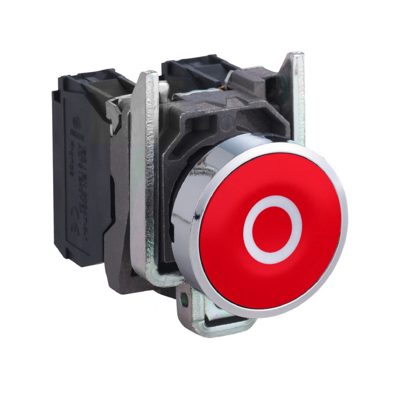 XB4BA4322 Schneider - bouton poussoir impulsion - Ø22 - marqué 0 - rouge - 1NF - à vis - Harmony XB4