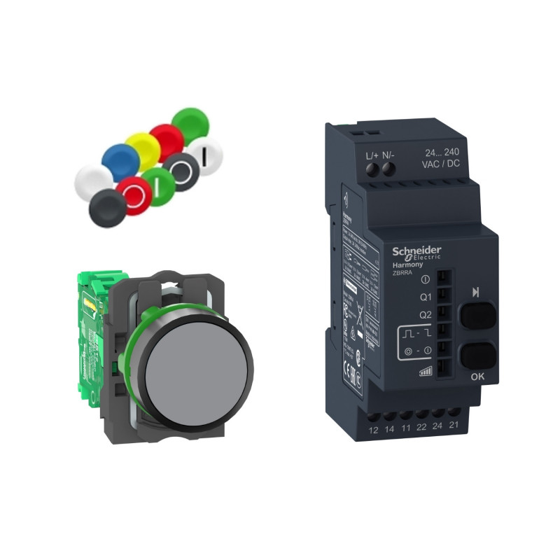 XB5RFA02 Schneider - Pack Bouton poussoir sans fil & sans pile programmable 24 à 240Vca - Harmony XB5R