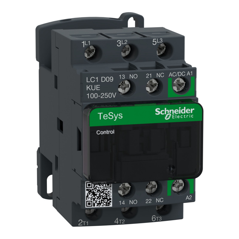 LC1D09KUE Schneider - Contacteur tripolaire - 3NO - 9A - Bobine 100 à 250Vca-cc - Vis