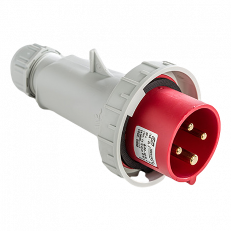 Fiche mobile male triphasé 16A 3P+T 380V - 4 broches - Étanche IP67 - IDE