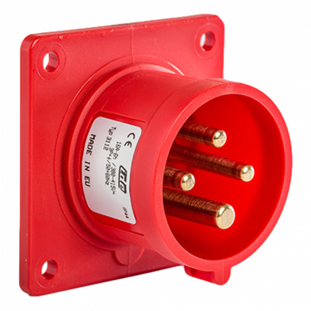 Prise male encastrable triphasé 16A 3P+T 380V - 4 broches - Étanche IP44 - IDE