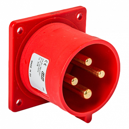 Prise male encastrable triphasé 32A 3P+T 380V - 4 broches - Étanche IP44 - IDE