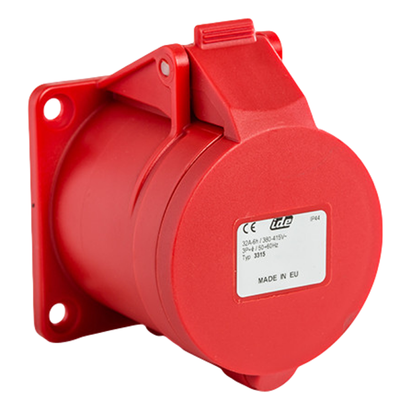 Prise femelle droite triphasé 32A 3P+T 380V - 4 broches - Étanche IP44 - IDE