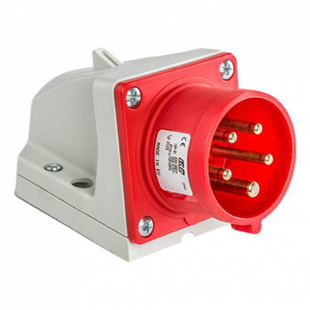 Socle male tétrapolaire 16A 3P+N+T 380V - 5 broches - Étanche IP44 - IDE