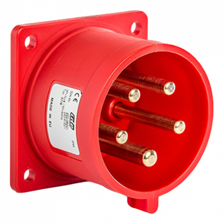 Prise male encastrable tétrapolaire 32A 3P+N+T 380V - 5 broches - Étanche IP44 - IDE